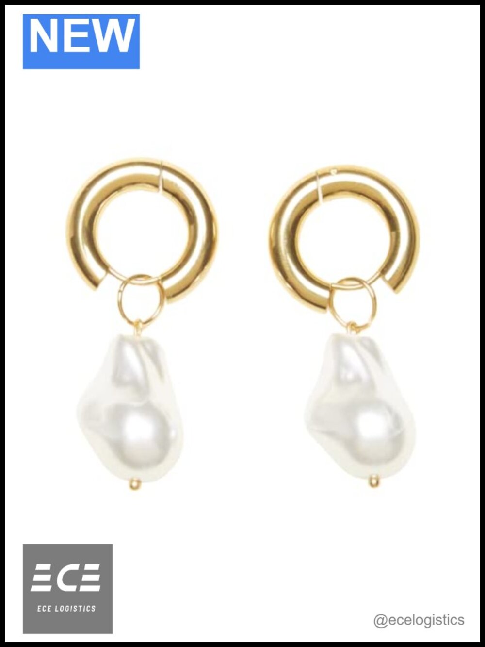 18K Gold Plated Titanium Hoop Earrings with Acrylic Baroque Pearls